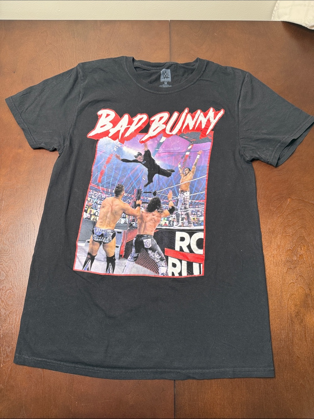 100% Cotton Black Graphic Tee - Bad Bunny WWE - Medium